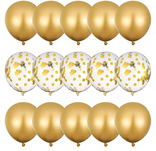 Kroy PecoeD Globos dorados de cumpleaños, confeti, globos metálicos de látex de 12 pulgadas para decoración de cumpleaños, bodas, festivales y celebraciones (oro)