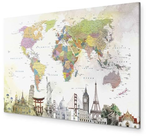 murando - Akustikbild Weltkarte Bilder Akustikschaum Hochleistungsschallabsorber Schallschutz Leinwand 1 tlg Wandbild Raumakustik Schalldämmung Kontinente Architektur Worldmap