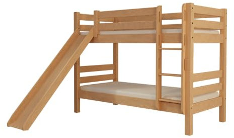 fornera f25 Massivholz Etagenbett für 2 Kinder aus Kernbuche 90x200cm - Doppelstockbett Hochbett mit Lattenrost - Kinderhochbett mit Treppe