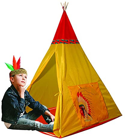 Happy Sun 705500651 Indianer Spielzelt Basic für Kinder, 100x100x135cm, faltbar, Kinder, Farbe gelb, einzigartig