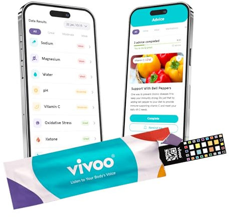 Vivoo 2.0 | Fortschrittliche Urinteststreifen mit 9 Parametern und App | Personalisiertes Heimmessgerät für Ketone, pH, Natrium, Hydratation, Magnesium, Kalzium und mehr | 6 Monate / 24 Tests