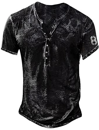 Mens Henely Shirts Vintage Distressed Summer Tops Button Up Blouse Short Sleeve Casual Tee Shirts DT7 Short Sleeve S
