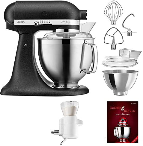 KitchenAid Küchenmaschine Artisan - P26 Starter Set 185er (Sieb) - 5KSM185PSEBK inkl. Sieb mit digitaler Waage (5KSMSFTA) und Kochbuch (Kochen & Backen)