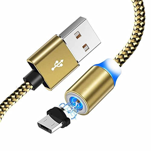 YSJJZRL Câble magnétique, câble rond magnétique USB micro rotatif en nylon durable avec indicateur LED pour appareils micro USB - Doré