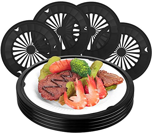 Tessco 24 Pcs Reusable Plastic Paper Plate Holders 10 Inch Reusable for 9 Inch Round Plate Bright Colors Dispenser with Snap in Grooves for Picnic, Party, BBQ (Black)