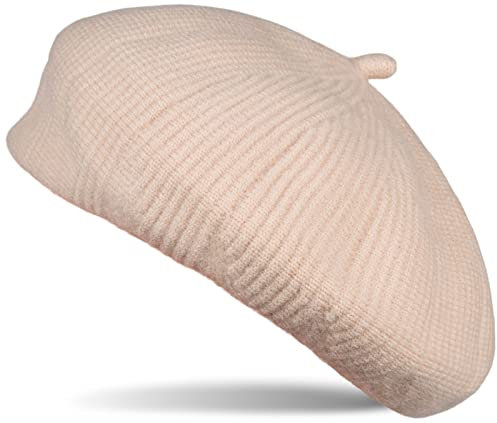 styleBREAKER Damen Feinstrick Baskenmütze mit dezentem Streifen Muster, Winter, Barett, Béret, Franzosen Mütze 04024200, Farbe:Beige