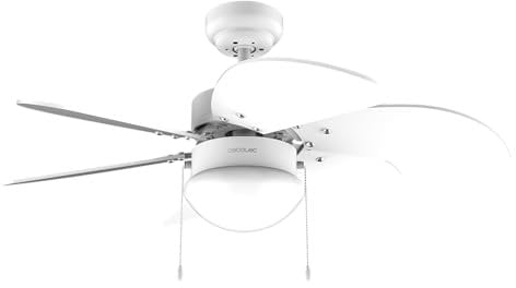 Cecotec Ventilatore da Soffitto con Luce EnergySilence Aero 3600 Vision Full White con luce. 50W, Diametro 92 cm, 3 Velocità, 6 Lame Reversibili, Inverno-Estate, Utilizzo Facile, Interruttore a Catena