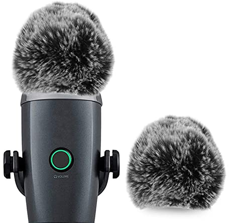 Geekria Furry Mikrofon-Windscreen für Creator, kompatibel mit Blue Yeti Nano, DeadCat Windschutz, Flauschiger Windschutz für Aufnahmen, Streaming, Podcasting, Grau (2er-Set)