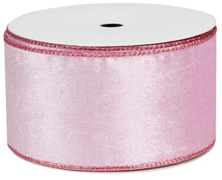 VEYLIN Pink Satin Ribbon 63mm, 9m(10 Yards) Double Sided Solid Colors Velvet Ribbon for Christmas Tree Decoration DIY Craft