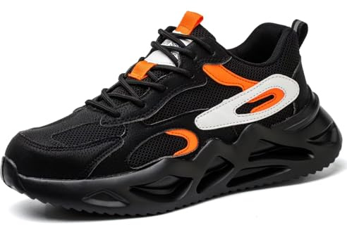 Annvia stålhätta träningsskor män kvinnor säkerhetstränare lätta andningsbara halkfria arbetsskor säkerhetsstövlar konstruktion industriella sneakers, Svart 1028, 39.5 EU
