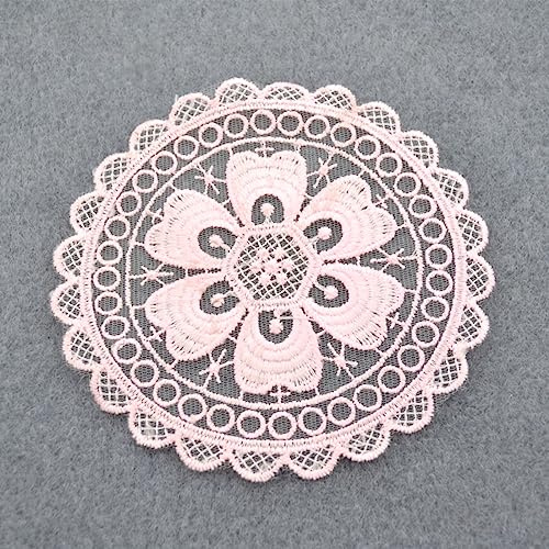 Wambere 4 Stück 13 cm Gestickte Tischset-Untersetzer aus Spitze,Spitze Deckchen Häkeln Handgemacht Spitze Untersetzer Rund Tischset,Für Tischdekoration,Hochzeitsdekoration,Festivaldekoration,Rosa