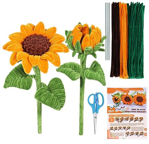 Pfeifenreiniger Chenille-Stiel Set - Blumenzubehör, Basteln, Sonnenblumen-Set Mit Anleitung (Evtl. Nicht in Deutscher Sprache)
