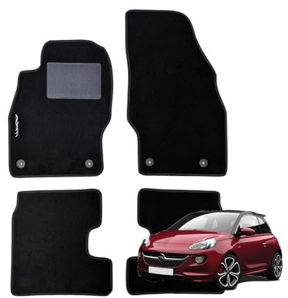 W-Parts Serie 4 Fußmatten - Schwarze Teppichmatten für Adam ab 2013 bis 2019 mit angenähtem Absatzschoner, Befestigungsknöpfe und rutschfestem Streifen
