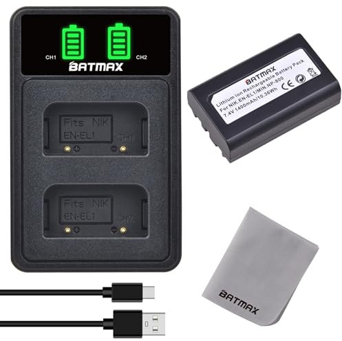 Batmax en-EL1 Batterie et Chargeur avec pour Nikon COOLPIX 4300 COOLPIX 4500 Coolpix 4800 COOLPIX 5000 COOLPIX 5400 COOLPIX 5700 COOLPIX 775 COOLPIX 8700 COOLPIX 880 COOLPIX 885 COOLPIX 995 E880