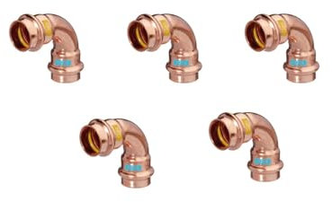 zbs24 Pressfittings Kupfer, Bogen 22mm 90° I/I (5 Stück), mit Dichtungen für Trinkwasser und Gasleitungen, V-Press Kontur, DVGW geprüft