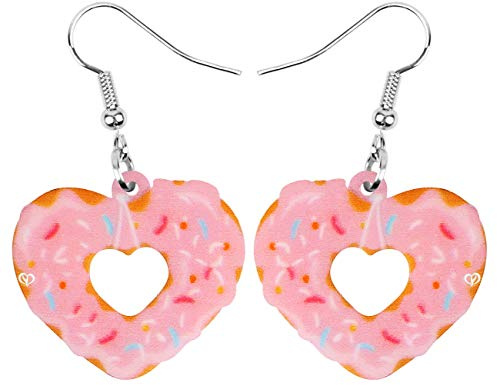 RAIDIN Acryl Valentinstag Donuts baumeln Haken Ohrringe Geschenke für Damen Mädchen süße Doughnut mit Herz-Schmuck für ihr Festival Party Dekorationen