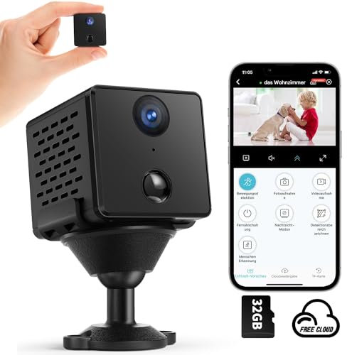 Mini Camara Espia,4K HD WiFi Oculta Camara | Almacenamiento Gratuito en la Nube | Visión Nocturna, Detector de Movimiento Cámara de Vigilancia | Batería de 3000 mAh | con Tarjeta de Memoria de 32GB