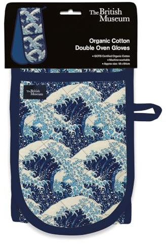 Museums & Galleries Double Oven Gloves - Organic Cotton - Artistic Japanese Design The Great Wave by Hokusai - Stylish Kitchenware