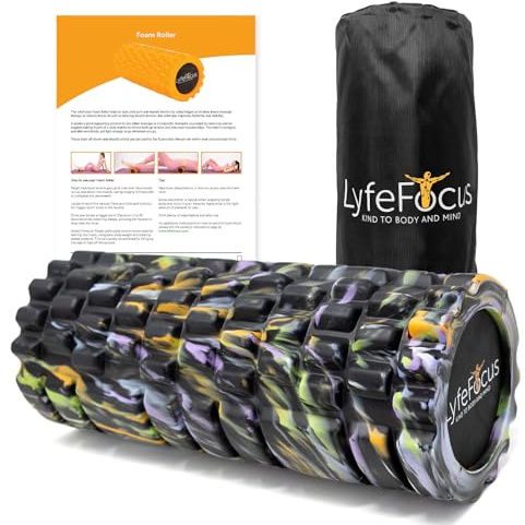 LyfeFocus Foam Roller V9, Multi-Colour | Muscle Tension Relief, Multi Pressure Point Sports Massage Roller with 3 Moulds for Deep Tissue Therapy, Carry Bag