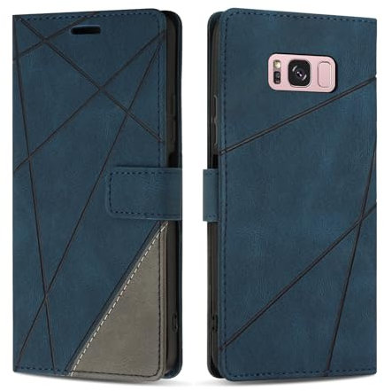 SONWO Handyhülle für Samsung Galaxy S8 Hülle, Premium PU Leder Handyhülle Wallet Silikon Schutzhülle Klapphülle für Samsung S8, Blau