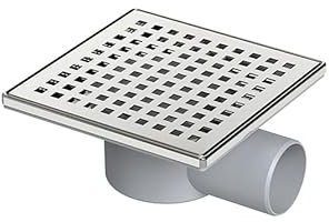 MAXIFLOW LEGAL 150x150mm Steel Grate Plastic Body Horizontal Outlet 40Ø Square Floor Drain and Garden Drainage Grate
