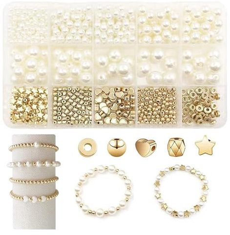 Perlen zum Auffädeln Kit, 720 Stück Armbänder Selber Machen, Schmuck Selber Machen Set Weiße Perlen Perlen Set für DIY Armband Schmuckherstellung Feiertage Partys