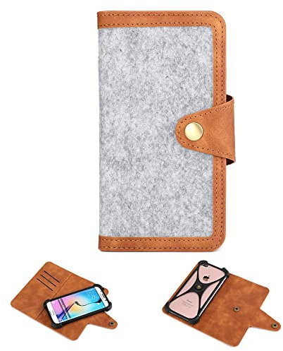 K-S-Trade Qualitativ & Innovativ Handyhülle + Kopfhörer Für BLU G40 Schutzhülle Filz Hülle Kunstleder Hellgrau Braun (1x)