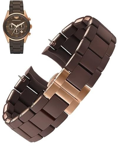 HBYLEE The silicone steel watch strap is suitable for Armani watch strap AR5905 906 AR5919 920 AR5890 891 watch chain 20 mm 23 mm (brown rose gold, 23 mm