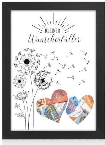 BINYI Wunscherfüller Geldgeschenk Bilderrahmen Pusteblume Geldgeschenke Verpackung Geschenk für Glück Verschenken zum Geburtstag Hochzeit Jugendweihe Konfirmation