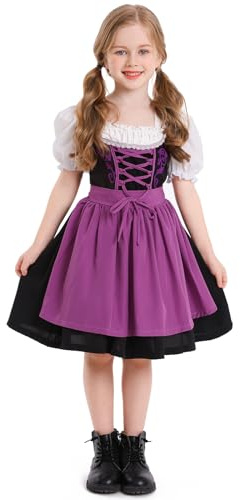 Odizli Dirndl pour fille à manches courtes blanc + tablier + jupe 3 pièces longueur genou tenue Oktoberfest