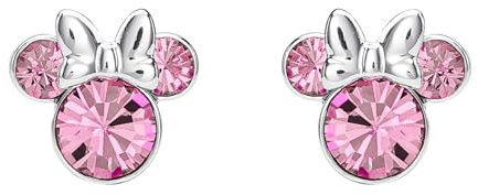 Minnie Mouse versilberte rosa Kristall-Ohrstecker für Mädchen und Frauen, One Size, Versilbert, Kein Edelstein