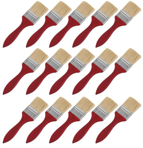 RDEXP 15 Pieces Chip Paint Brush w/Redwood Handle for Varnishes & Stains 2 Width