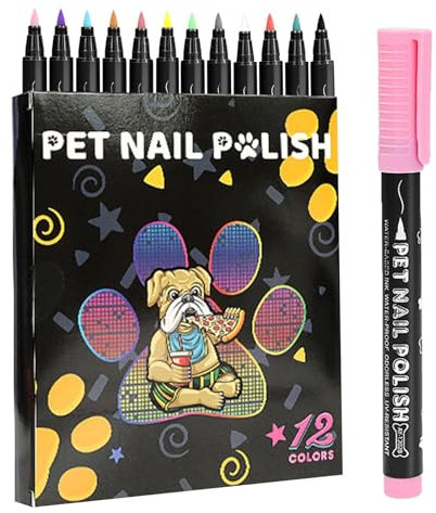 Pet Nail Polish, Quick Dry Pet Safe Nail Polish | Dog Creative Pens Set, Safe Tip Nail Polish Markers 12 Colors For Dogs, Cats, Small Pets Nail Accessories