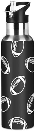 Sevdomey Rugby Balls Water Bottle with Straw Lid 32 oz,Stainless Steel Vacuum Insulated Water Bottle for Sports Cycling Hiking Gym School Home