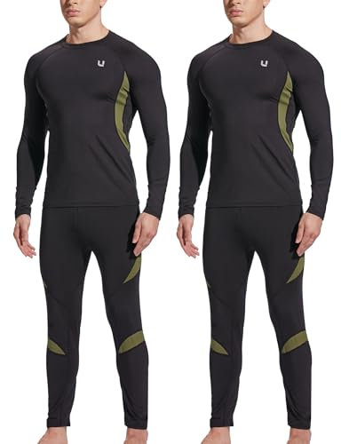UNIQUEBELLA Two-Piece Mens Thermal Underwear Set Long Sleeve Tops Long Johns Thermal Base Layer Bottom Fleece Lined Quick Drying