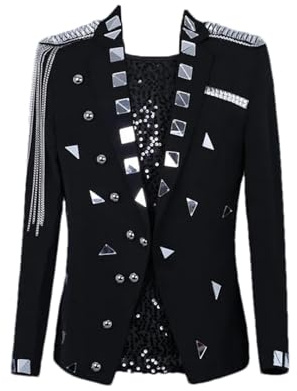 ZMIN Metall Quaste Blazer Männer Nieten Spiegel Anzug Mäntel Bankett Hochzeit Leistung Blazer Sänger Party bühne Anzug Jacke 190 Black L