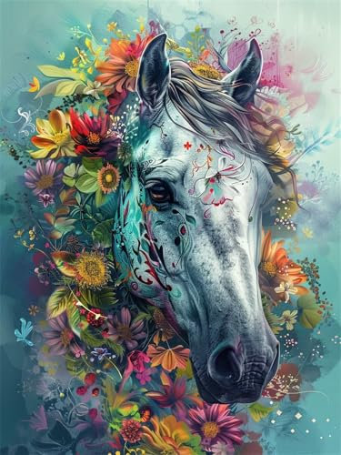 Peinture Numeros Adultes fleur, Peinture Numero Enfant Kit de Peinture à l'huile DIY pour Débutants, cheval Peinture par Numéro Loisirs Créatifs Adultes, avec peintures et pinceaux 100x150cm Z4-363