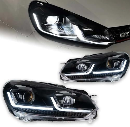 Auto Scheinwerfer Satz für Golf 6 kompatibel mit Silber, Autoscheinwerfer-komplettset LED Links und Rechts, Auto Kopflampe Kit für Rechtsverkehr, Only fit Original Halogen for 2009-2012 Golf 6
