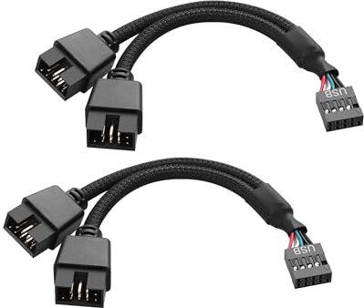 PNGKNYOCN Motherboard 9pin USB2.0 to Dual 9pin Splitter Cable,2PCS USB 2.0 9Pin Female to Dual 9-Pin Male Nylon Braided Extension Cable for Computer Internal Motherboard(15cm)