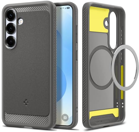 Spigen Rugged Armor MagFit für Samsung Galaxy S25 -Marble Gray | Kompatibel mit MagSafe, Carbonfaser Muster, Sicherer Grip, Military-Grade Schutz, Durchdachte Details