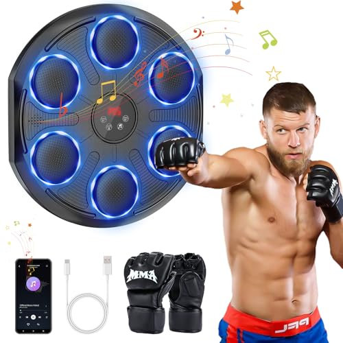 HSYFUNA Music Boxing Machine mit 12 Geschwindigkeiten & Modi, 1 Paar Boxhandschuhe, Bluetooth, LED-Lichter, Zählmodus, Elektronische Boxmaschine für Erwachsene Zuhause, Home Fitness, Stressabbau