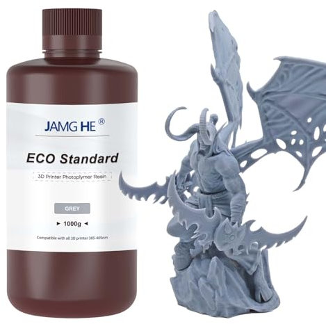 Eco Standard 3D Printer Resin, JAMG HE 405nm Standard Plus3D Printer UV Photopolymer Resin with High Accuracy, 3D Printing Fast Curing and Excellent Fluidity for LCD DLP 3D Printer Grey