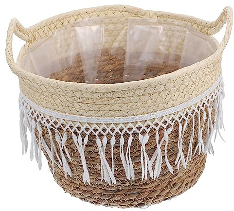 OKUMEYR Geflochtener Pflanzkorb Mit Tassel Design Und Langlebigem Futter Dekorativer Blumentopf Für Innenräume Handgewebter Mittelgroßer Korb Für Blumenarrangements Und Aufbewahrung