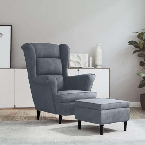 Generisch Ohrensessel mit Hocker Dunkelgrau Samt,jiangboyue-3115932