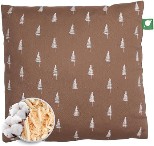 Herbalind Zirbenkissen mit Bäumchen-Motiv - Edles Design, 100% Baumwolle, Natürliche Zirbenfüllung - 30x30 cm - Taupe/weiß
