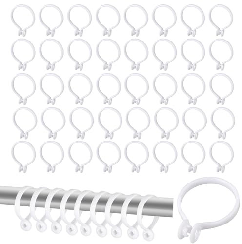 50 Piezas Anillos de Plástico para Cortinas, 37mm Anillos Abiertos de Cortina, Blanco Anillas para Cortinas de Ducha, Anillo para Barra de Cortina de Ducha Redonda, para Colgar Cortinas y Barras