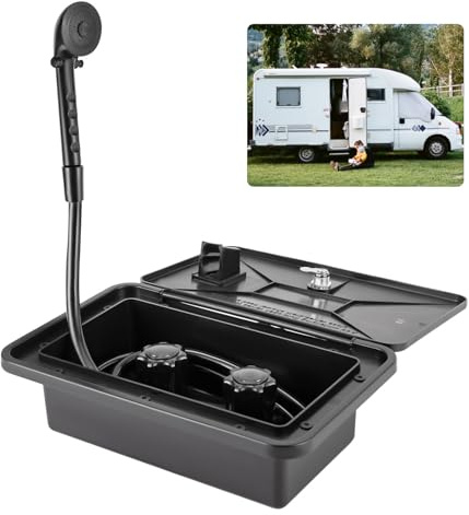 Box doccia da campeggio, box doccia con cerniera, portatile, per esterni, con interruttore a freddo caldo, tubo doccia e soffione per doccia, per camper (nero)