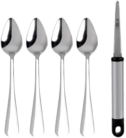 Set Of 4 Stainless Steel Grapefruit Spoons With Peeler For Fruit And Dessert