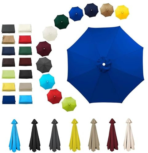 Generisch Sonnenschirm Ersatzbezug 8 Streben, UV-Schutz Ampelschirm Bezug, Wasserdicht Schirmbezug Sonnenschirm Ersatzteile für Balkon, Garten, Pool und Strand(Königsblau,300cm/9.8ft)