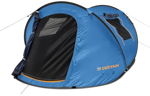 Deryan Dome Pop-Up Zelt 2 Personen – wurfzelt Wasserdicht (2000 mm), uv-Schutz 50+, ultraleichtes campingzelt, Ideal für Urlaub, Festival, Strand, Trekking – Navy
